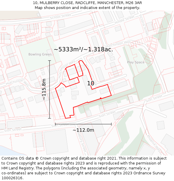 10, MULBERRY CLOSE, RADCLIFFE, MANCHESTER, M26 3AR: Plot and title map