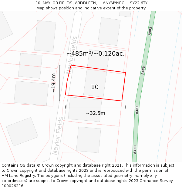 10, NAYLOR FIELDS, ARDDLEEN, LLANYMYNECH, SY22 6TY: Plot and title map