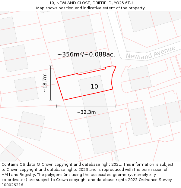 10, NEWLAND CLOSE, DRIFFIELD, YO25 6TU: Plot and title map