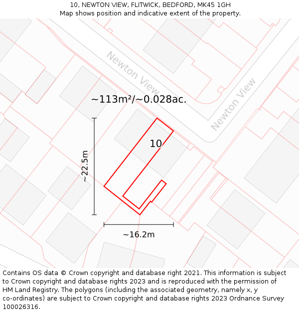 10, NEWTON VIEW, FLITWICK, BEDFORD, MK45 1GH: Plot and title map