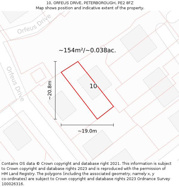 10, ORFEUS DRIVE, PETERBOROUGH, PE2 8FZ: Plot and title map