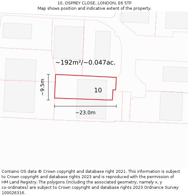 10, OSPREY CLOSE, LONDON, E6 5TP: Plot and title map