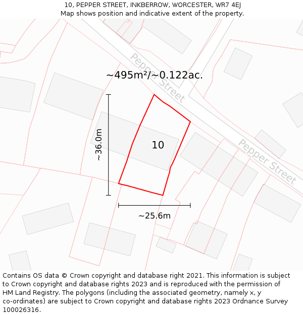 10, PEPPER STREET, INKBERROW, WORCESTER, WR7 4EJ: Plot and title map