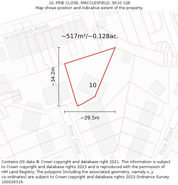 10, PINE CLOSE, MACCLESFIELD, SK10 1QE: Plot and title map