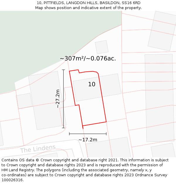 10, PITTFIELDS, LANGDON HILLS, BASILDON, SS16 6RD: Plot and title map