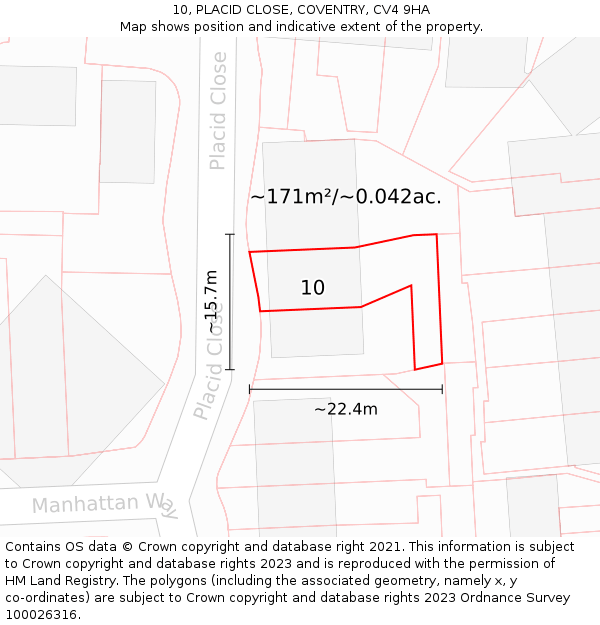 10, PLACID CLOSE, COVENTRY, CV4 9HA: Plot and title map