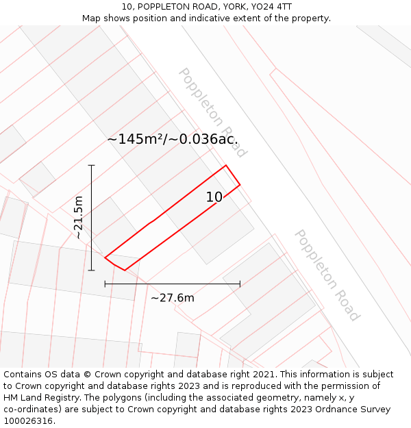 10, POPPLETON ROAD, YORK, YO24 4TT: Plot and title map