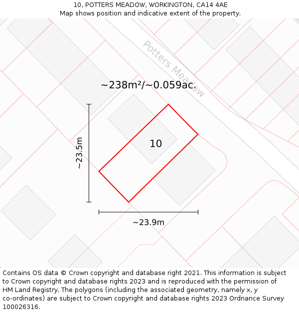 10, POTTERS MEADOW, WORKINGTON, CA14 4AE: Plot and title map