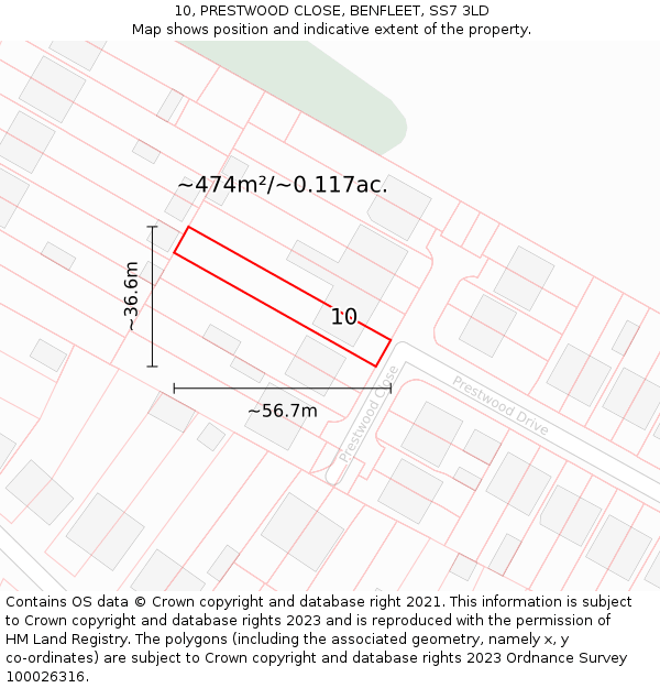 10, PRESTWOOD CLOSE, BENFLEET, SS7 3LD: Plot and title map