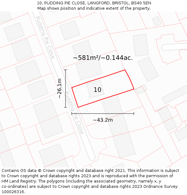 10, PUDDING PIE CLOSE, LANGFORD, BRISTOL, BS40 5EN: Plot and title map