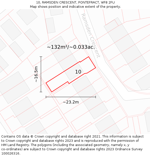 10, RAMSDEN CRESCENT, PONTEFRACT, WF8 2FU: Plot and title map