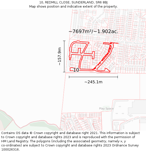 10, REDMILL CLOSE, SUNDERLAND, SR6 8BJ: Plot and title map