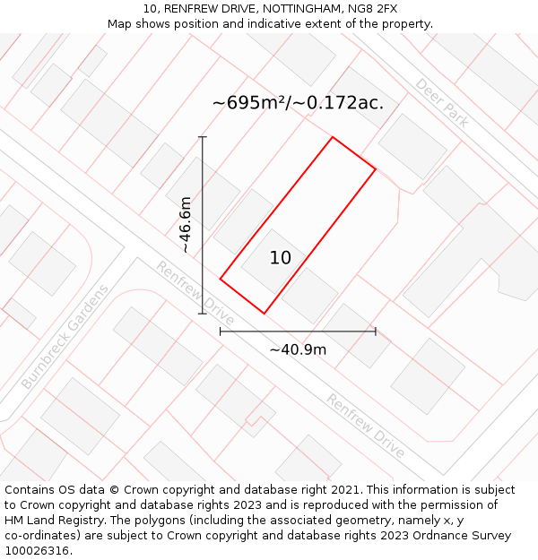 10, RENFREW DRIVE, NOTTINGHAM, NG8 2FX: Plot and title map