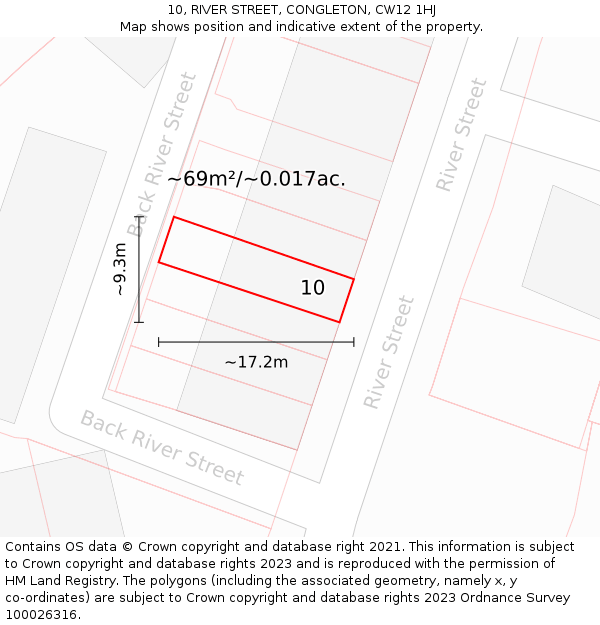 10, RIVER STREET, CONGLETON, CW12 1HJ: Plot and title map