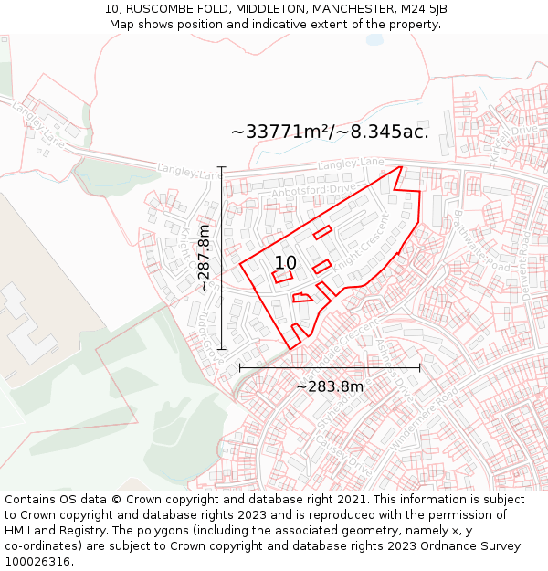 10, RUSCOMBE FOLD, MIDDLETON, MANCHESTER, M24 5JB: Plot and title map