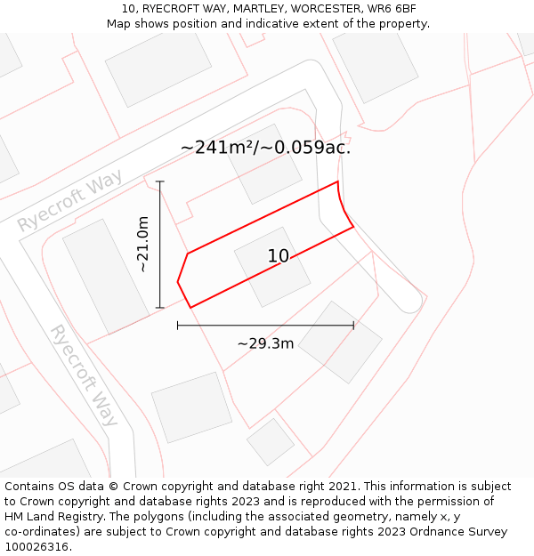 10, RYECROFT WAY, MARTLEY, WORCESTER, WR6 6BF: Plot and title map