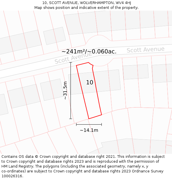 10, SCOTT AVENUE, WOLVERHAMPTON, WV4 4HJ: Plot and title map