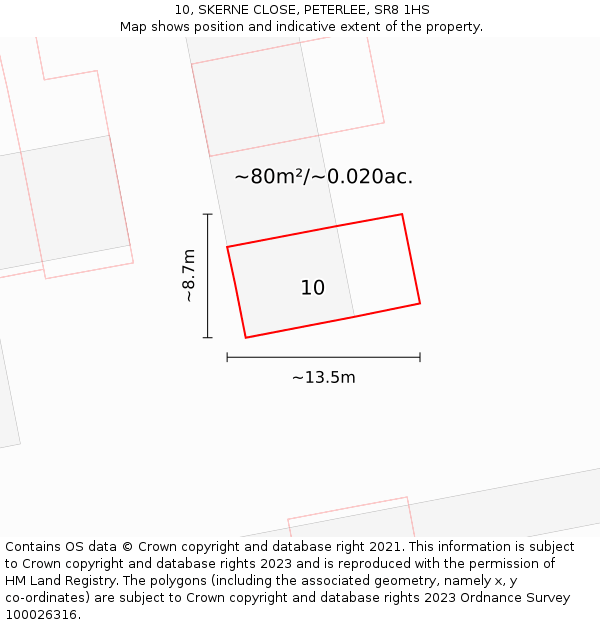 10, SKERNE CLOSE, PETERLEE, SR8 1HS: Plot and title map