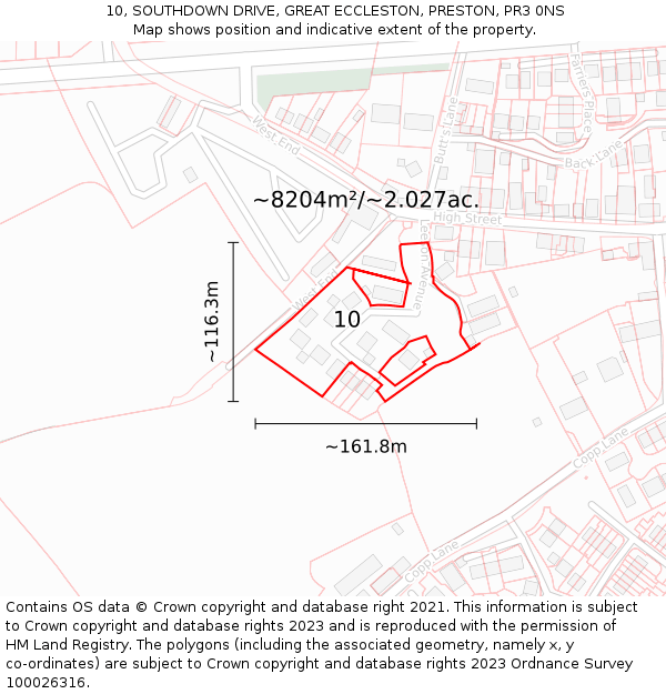 10, SOUTHDOWN DRIVE, GREAT ECCLESTON, PRESTON, PR3 0NS: Plot and title map