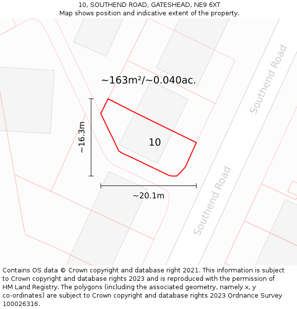 10, SOUTHEND ROAD, GATESHEAD, NE9 6XT: Plot and title map