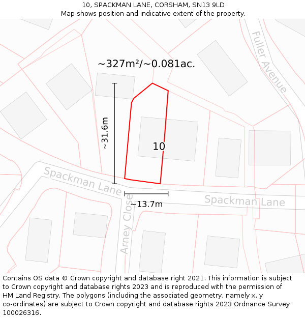 10, SPACKMAN LANE, CORSHAM, SN13 9LD: Plot and title map