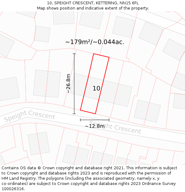 10, SPEIGHT CRESCENT, KETTERING, NN15 6FL: Plot and title map