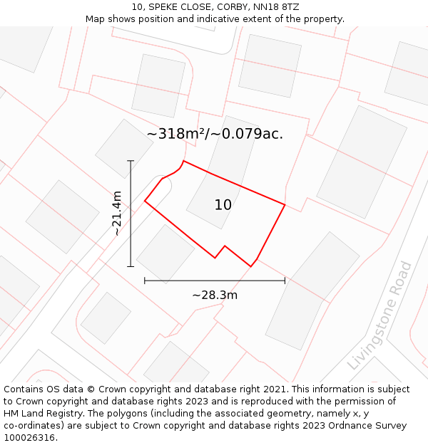 10, SPEKE CLOSE, CORBY, NN18 8TZ: Plot and title map