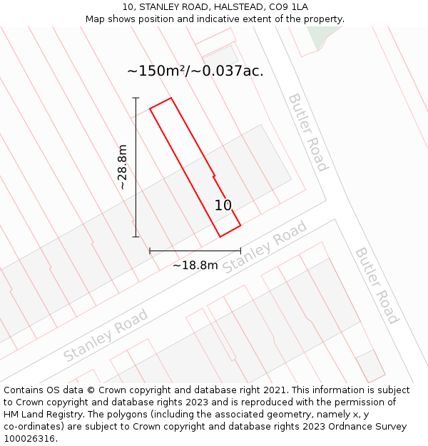 10, STANLEY ROAD, HALSTEAD, CO9 1LA: Plot and title map