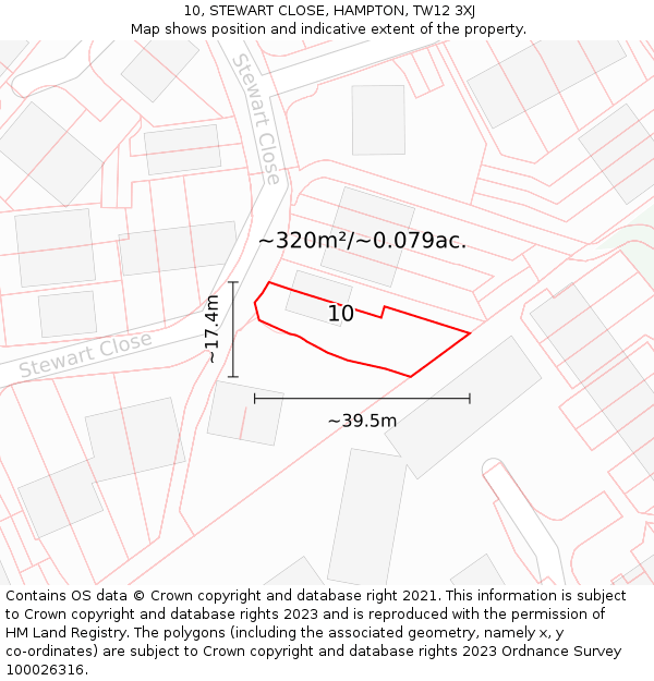 10, STEWART CLOSE, HAMPTON, TW12 3XJ: Plot and title map
