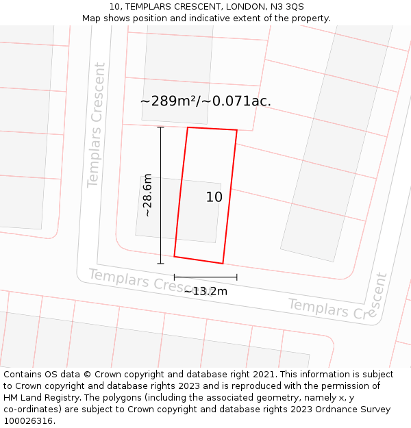 10, TEMPLARS CRESCENT, LONDON, N3 3QS: Plot and title map