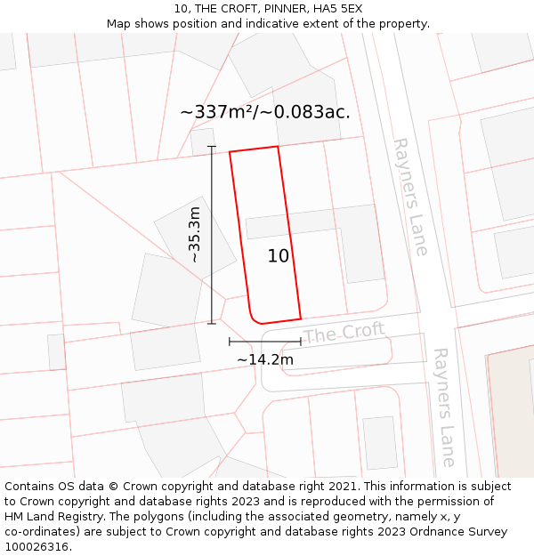 10, THE CROFT, PINNER, HA5 5EX: Plot and title map