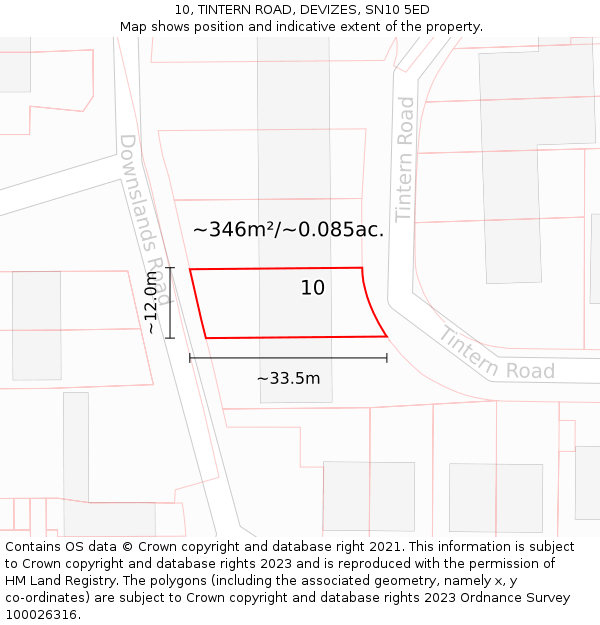 10, TINTERN ROAD, DEVIZES, SN10 5ED: Plot and title map