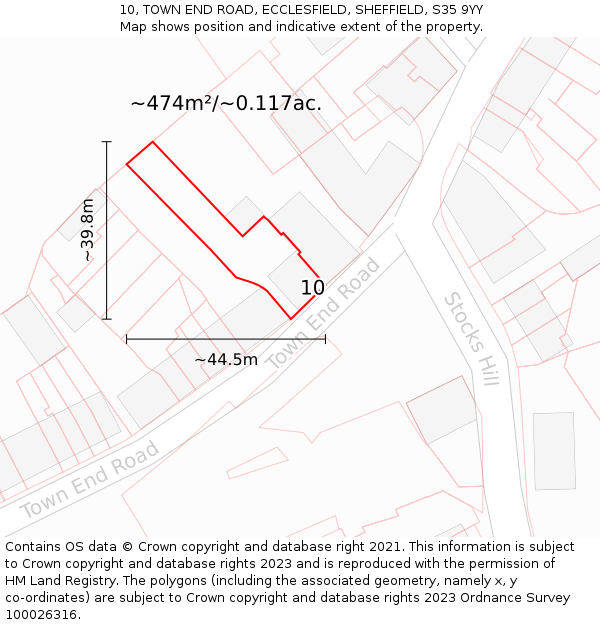 10, TOWN END ROAD, ECCLESFIELD, SHEFFIELD, S35 9YY: Plot and title map