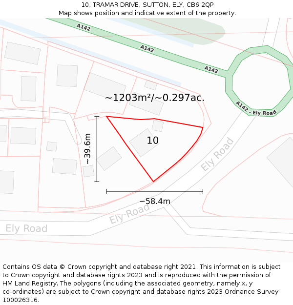 10, TRAMAR DRIVE, SUTTON, ELY, CB6 2QP: Plot and title map