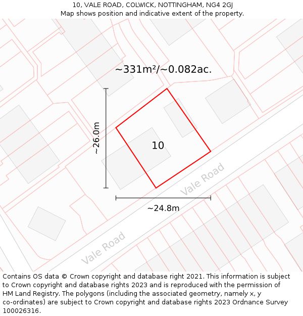 10, VALE ROAD, COLWICK, NOTTINGHAM, NG4 2GJ: Plot and title map