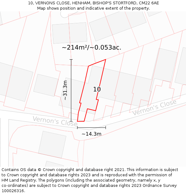10, VERNONS CLOSE, HENHAM, BISHOP'S STORTFORD, CM22 6AE: Plot and title map