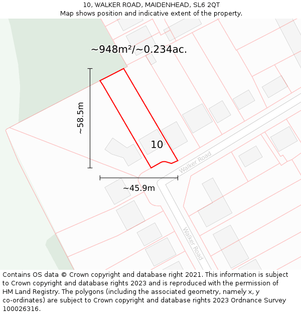 10, WALKER ROAD, MAIDENHEAD, SL6 2QT: Plot and title map