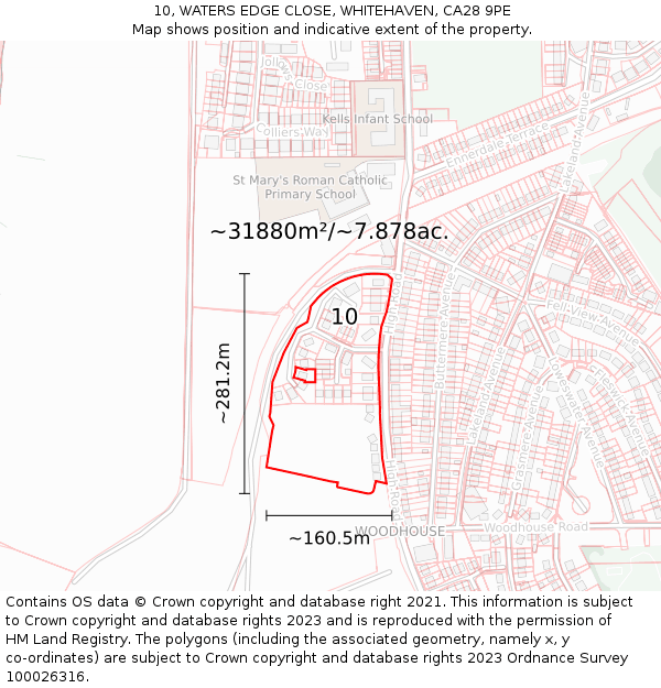 10, WATERS EDGE CLOSE, WHITEHAVEN, CA28 9PE: Plot and title map