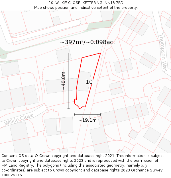 10, WILKIE CLOSE, KETTERING, NN15 7RD: Plot and title map