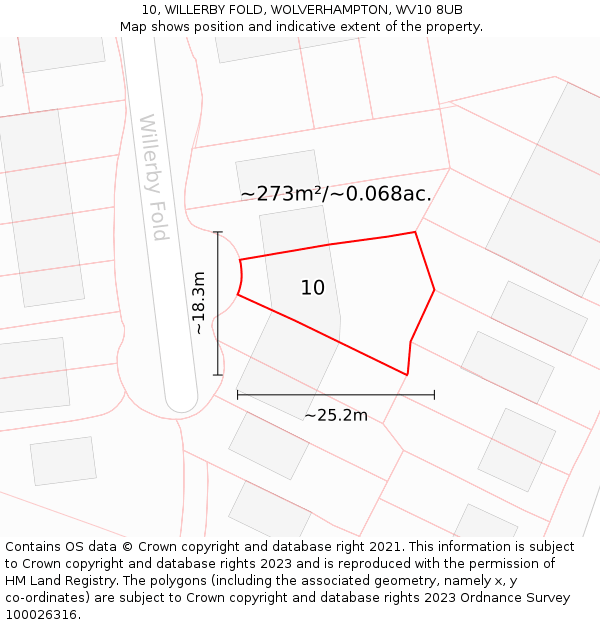 10, WILLERBY FOLD, WOLVERHAMPTON, WV10 8UB: Plot and title map