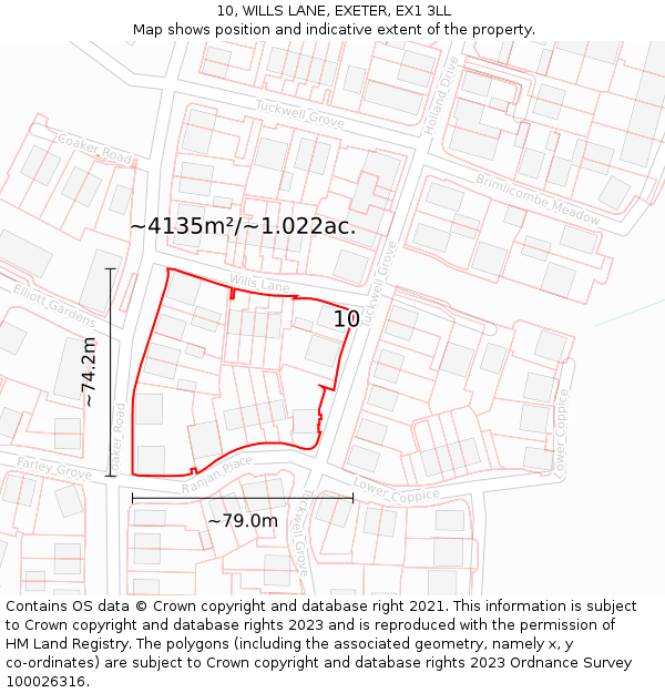 10, WILLS LANE, EXETER, EX1 3LL: Plot and title map