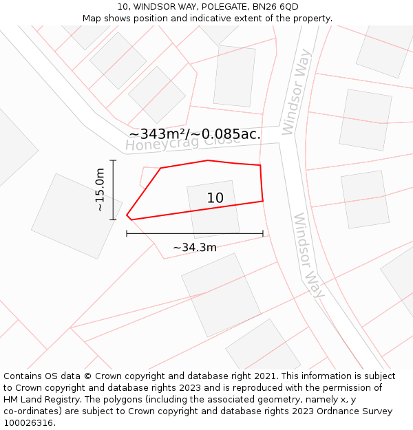 10, WINDSOR WAY, POLEGATE, BN26 6QD: Plot and title map