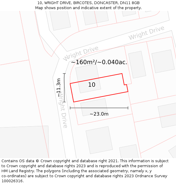 10, WRIGHT DRIVE, BIRCOTES, DONCASTER, DN11 8GB: Plot and title map