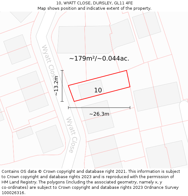 10, WYATT CLOSE, DURSLEY, GL11 4FE: Plot and title map