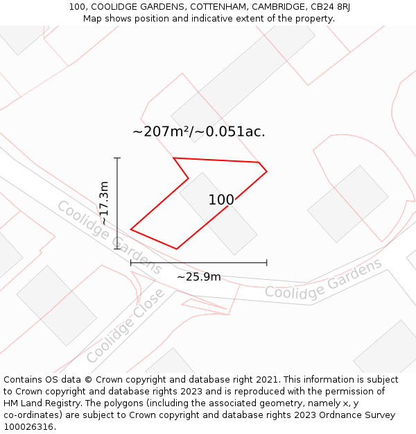 100, COOLIDGE GARDENS, COTTENHAM, CAMBRIDGE, CB24 8RJ: Plot and title map