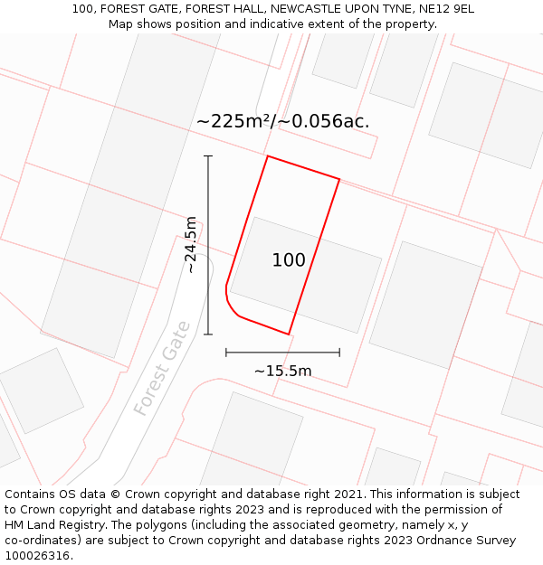 100, FOREST GATE, FOREST HALL, NEWCASTLE UPON TYNE, NE12 9EL: Plot and title map