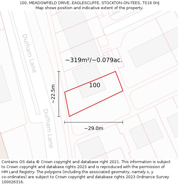 100, MEADOWFIELD DRIVE, EAGLESCLIFFE, STOCKTON-ON-TEES, TS16 0HJ: Plot and title map