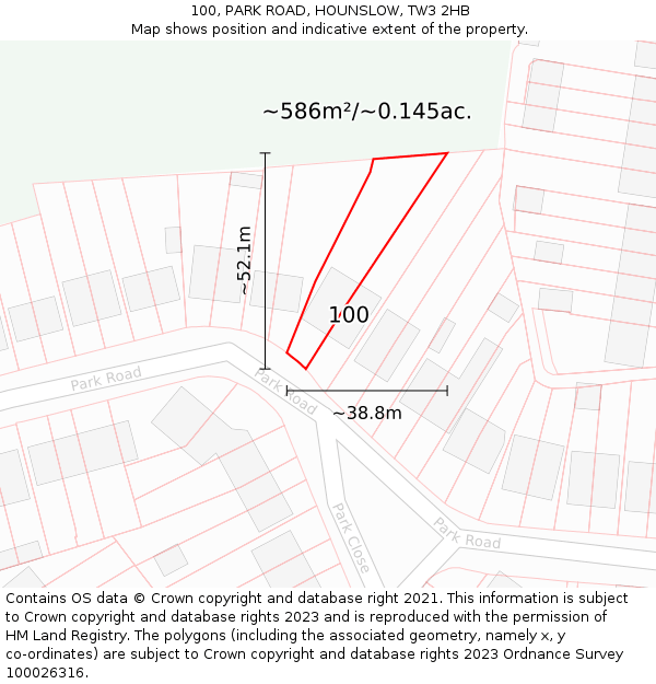 100, PARK ROAD, HOUNSLOW, TW3 2HB: Plot and title map