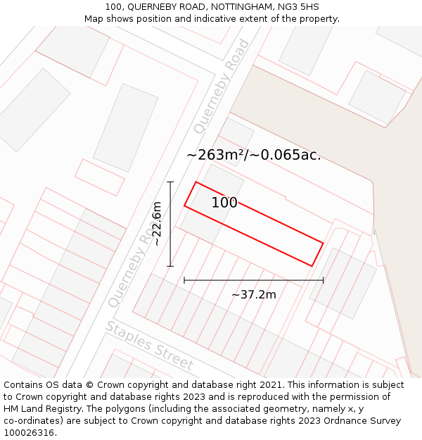 100, QUERNEBY ROAD, NOTTINGHAM, NG3 5HS: Plot and title map