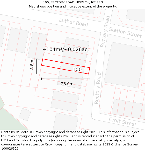 100, RECTORY ROAD, IPSWICH, IP2 8EG: Plot and title map